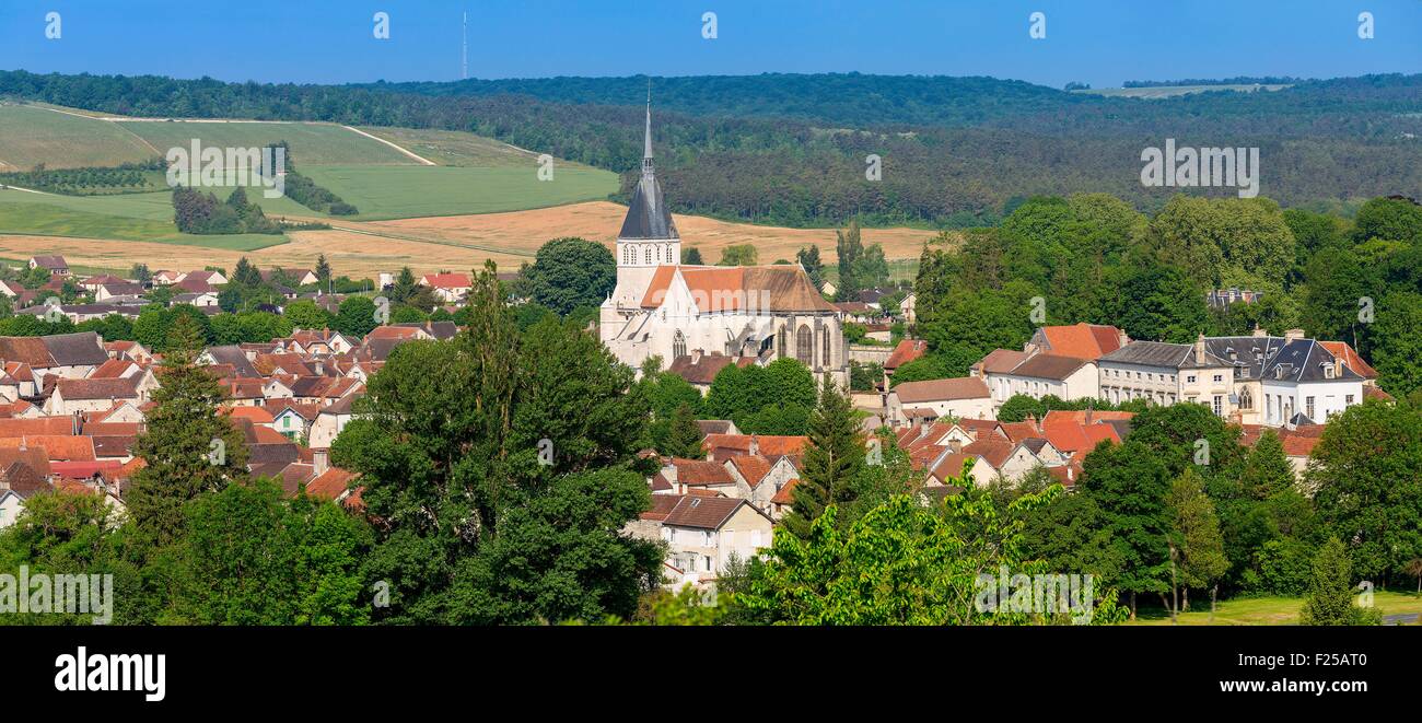 France, Aube (10), Mussy sur seine, overview on the village and Saint Pierre Church Stock Photo