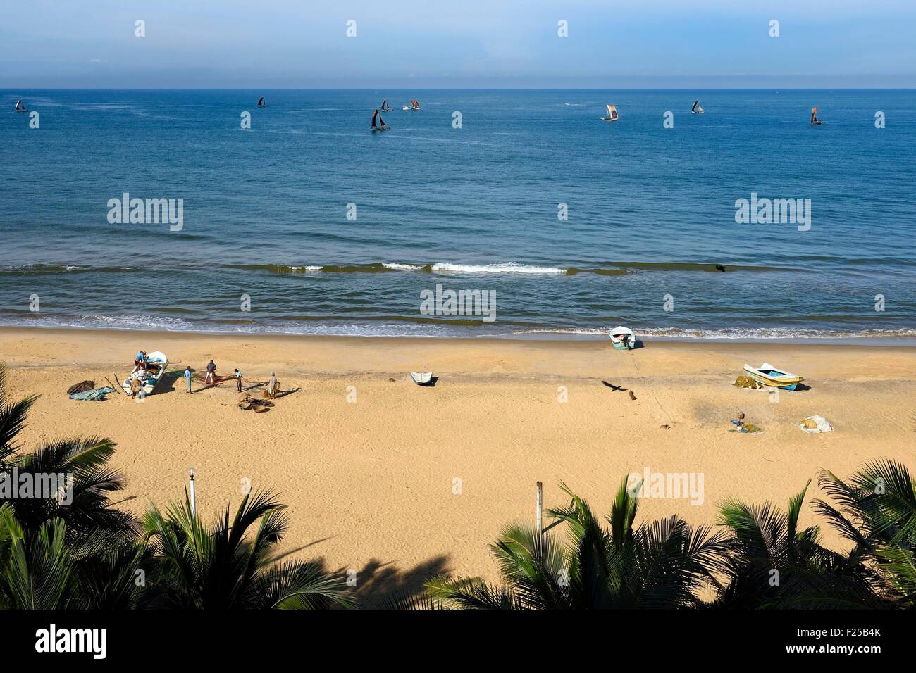 Sri Lanka, Western Province, Negombo, traditional fishing on catamarans Stock Photo
