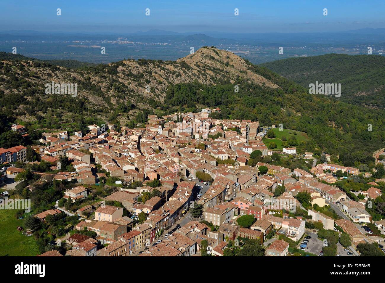 France, Var, Massif des Maures, La Garde Freinet (aerial view) Stock Photo