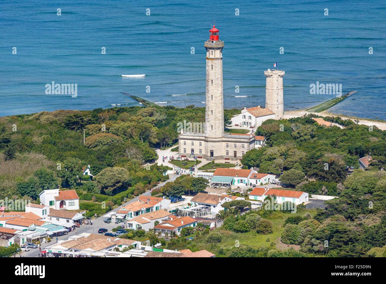 France, Charente Maritime, Saint Clement des Baleines, the ligthouse (aerial view) Stock Photo