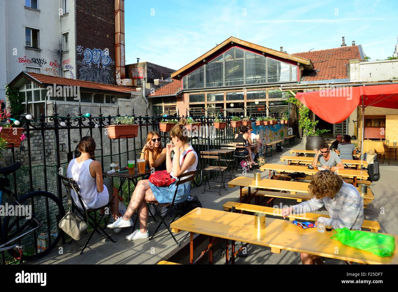 France, Paris, the Small Belt (golden arrow) old train line, old Ornano station, La Recyclerie, restaurant and urban farm Stock Photo