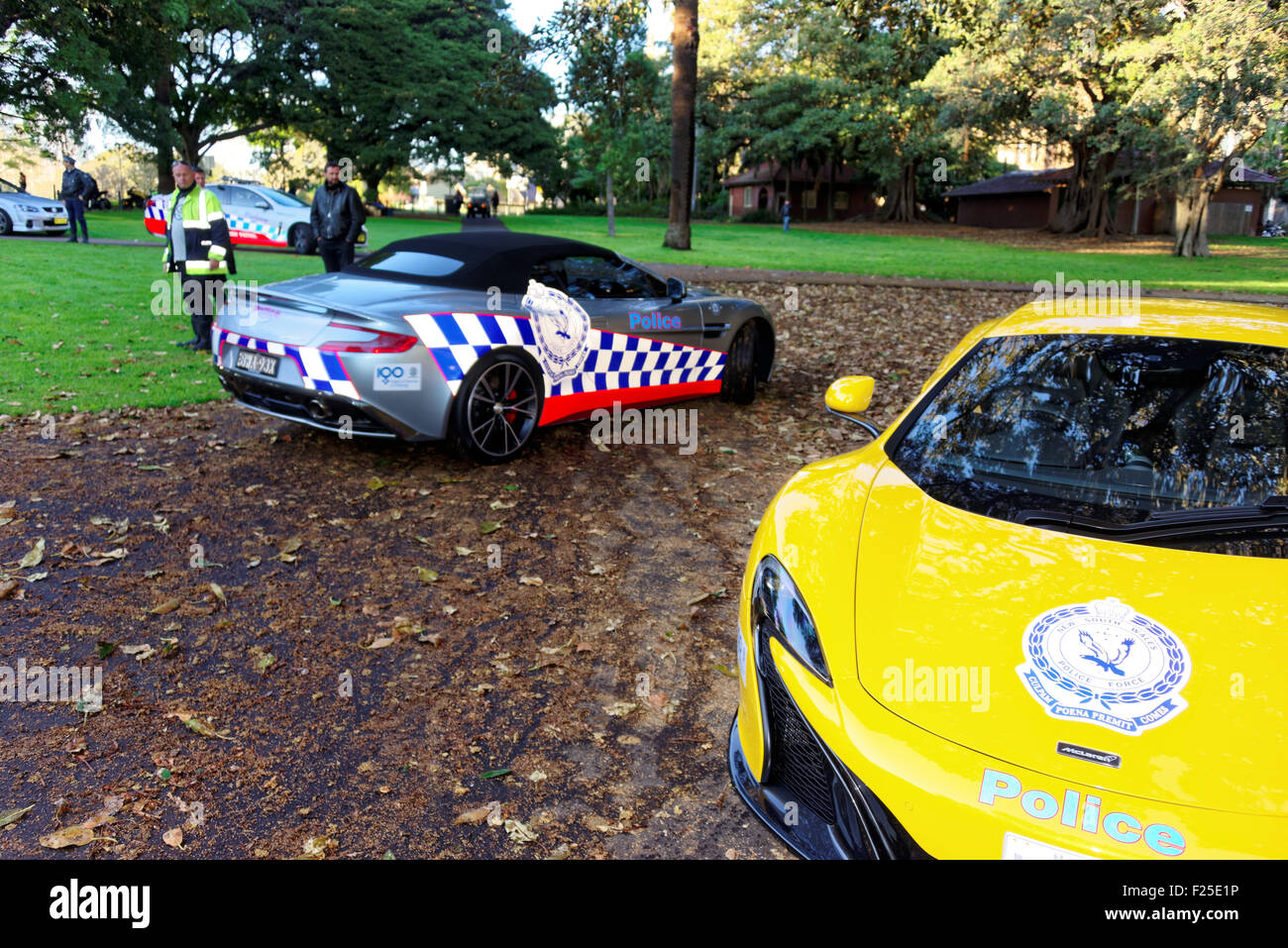 Sydney, Australia. 11th Sep, 2015. The NSW police debuted their McLaren 650S and Aston Martin Vanquish Highway Patrol Cars during the Wall-to-Wall ride to celebrate 100 years of Women in Policing operation. Credit:  MediaServicesAP/Alamy Live News Stock Photo