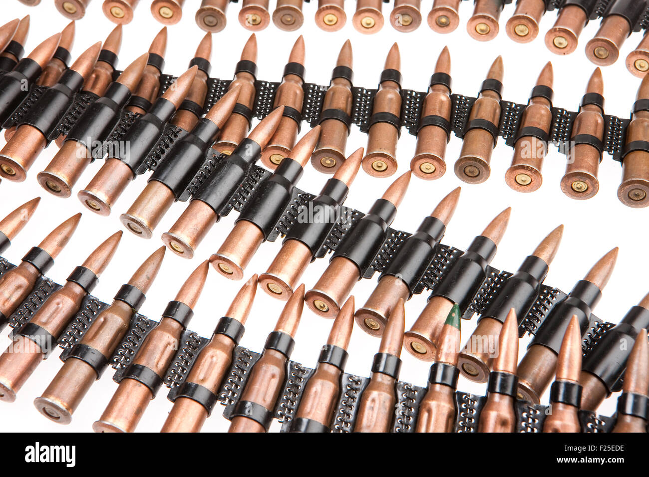 bullet ammunition cartridge metal belt weapon danger silver in row