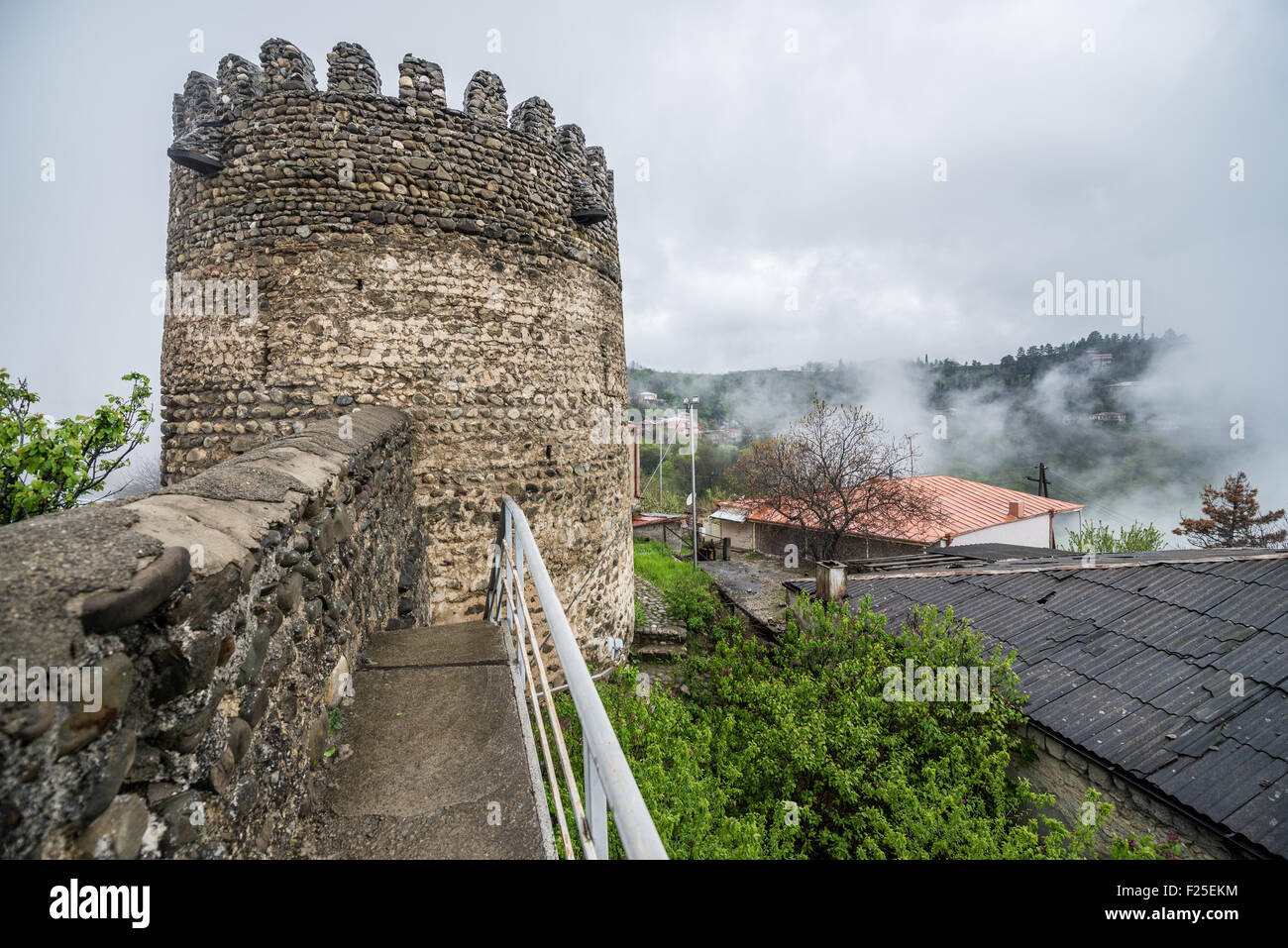 Historic fortified city walls from XVIII century in Sighnaghi town, one