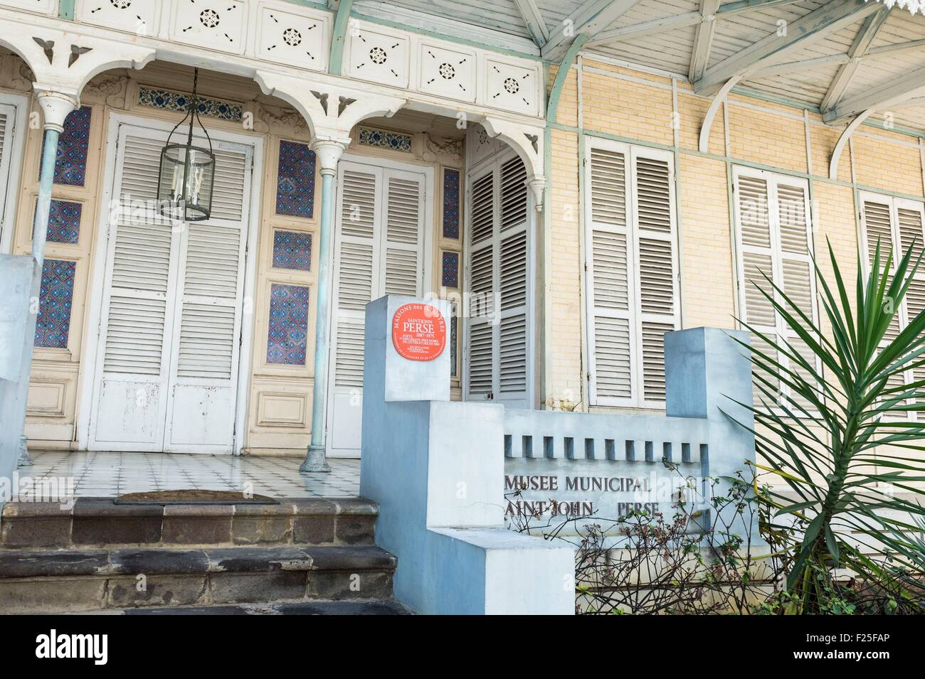 France, Guadeloupe (French West Indies), Grande Terre, Pointe a Pitre, Saint John Perse Municipal Museum in the historical district houses a permanent exhibition of Creole costumes and Saint John Perse's life Stock Photo