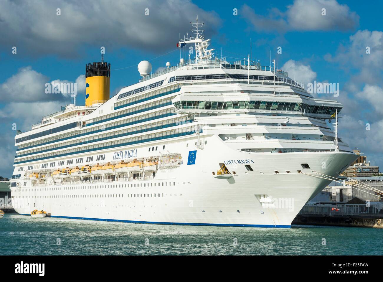 France, Guadeloupe (French West Indies), Grande Terre, Pointe a Pitre, cruise boat in the port Stock Photo
