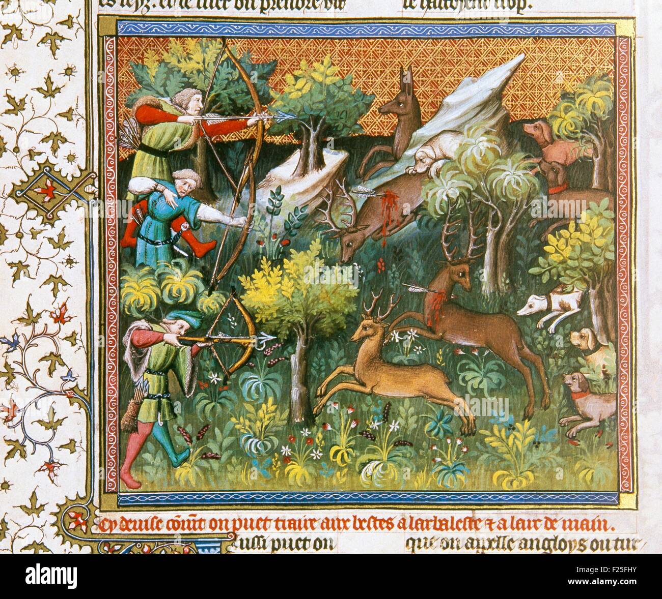 France, Ariege, Foix, illuminated manuscript of the Book of Hunting, venery medieval book composed between 1387 and 1389 by Gaston Phoebus (Gaston III of Foix-Bearn, Count of Foix and Bearn Stock Photo