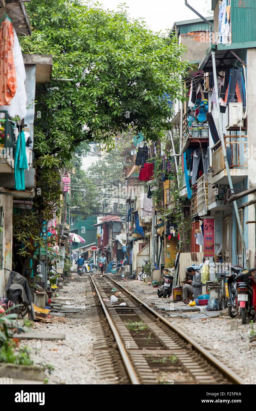 Vietnam, Hanoi, railway in the heart of the city Stock Photo