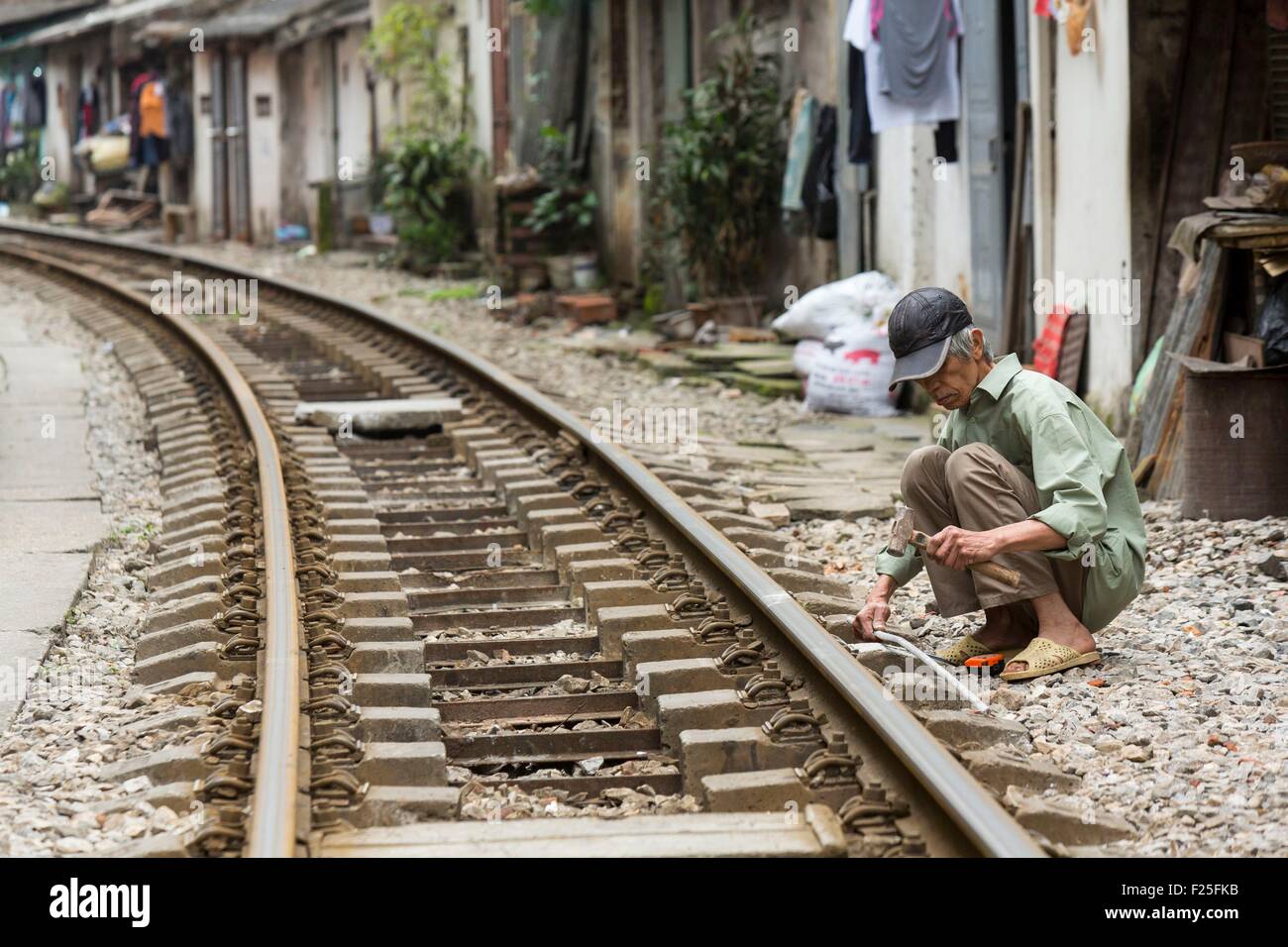 Vietnam, Hanoi, railway in the heart of the city Stock Photo