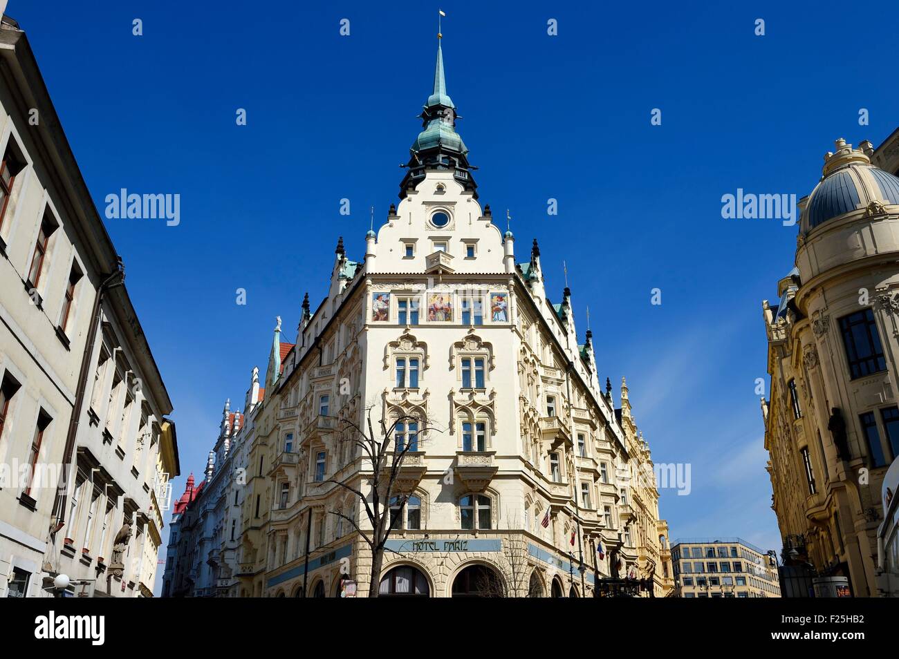 Czech Republic, Prague, historical centre listed as World Heritage by UNESCO, Stare Mesto District, the Hotel Pariz facade in Art Nouveau style Stock Photo