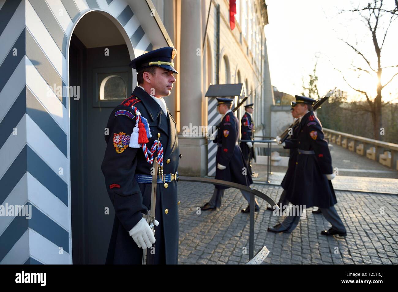 Czech Republic, Prague, Hradcany (Castle district), guard at the entrance of royal castle, changing of the Guard Stock Photo