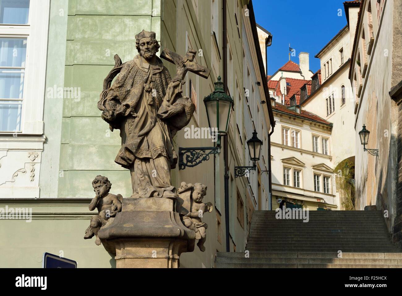 Czech Republic, Prague, historical center listed as World Heritage by UNESCO, Hradcany district, staircase leading to the Royal Castle Stock Photo