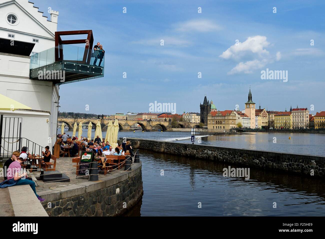 Czech Republic, Prague, Kampa district, Kampa museum private foundation dedicated to modern and contemporary art, the Charles Bridge over the Vltava River in the background Stock Photo