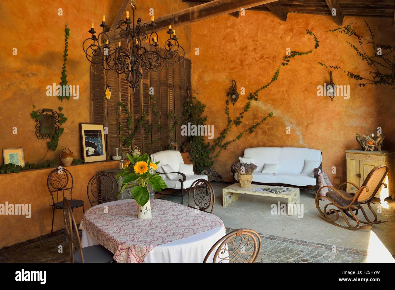 France, Var, Hyeres, La Bastide du Plantier guest house, outdoor lounge Stock Photo