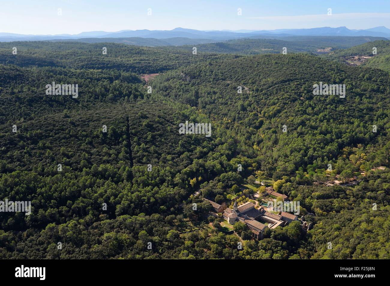 France, Var, the Thoronet cistercian abbey (aerial view) Stock Photo