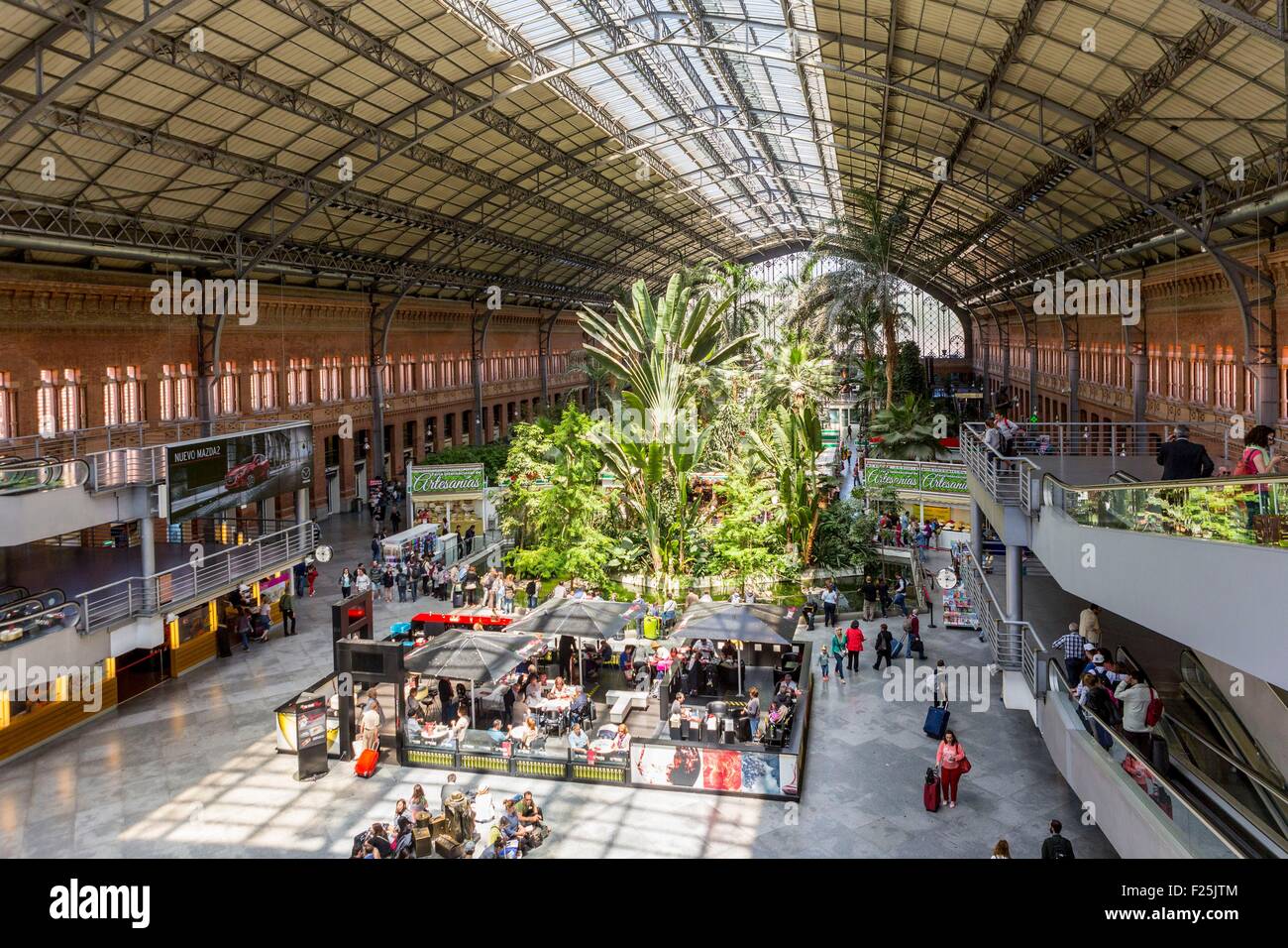 Spain, Madrid, Atocha station in the late nineteenth century when in 1992 the architect Raphael Moneo installs a 4000 m▓ garden with 7000 trees and plants in the former train hall Stock Photo