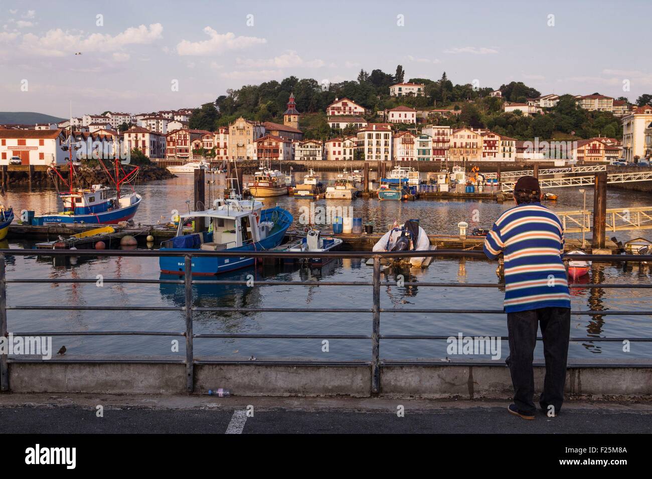 France, Pyrenees Atlantiques, Basque Country, Saint Jean de Luz, the harbour, Ciboure in the background Stock Photo