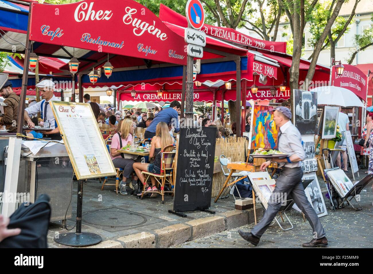 France, Paris, Montmartre and the Place du Tertre, restaurant Chez Eugene Stock Photo