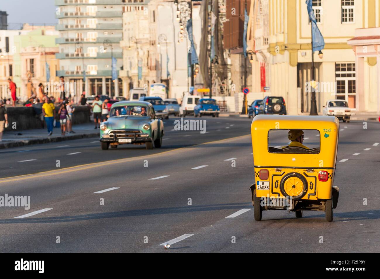 Cuba, Havana, Malecon, coco taxi, Habana Vieja area Stock Photo