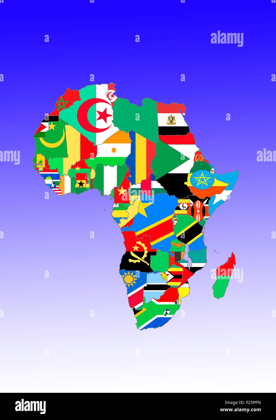 Symbolbild: Afrika: Laenderumrisse mit Flaggen/ symbolic image: Africa: outline and flags. Stock Photo