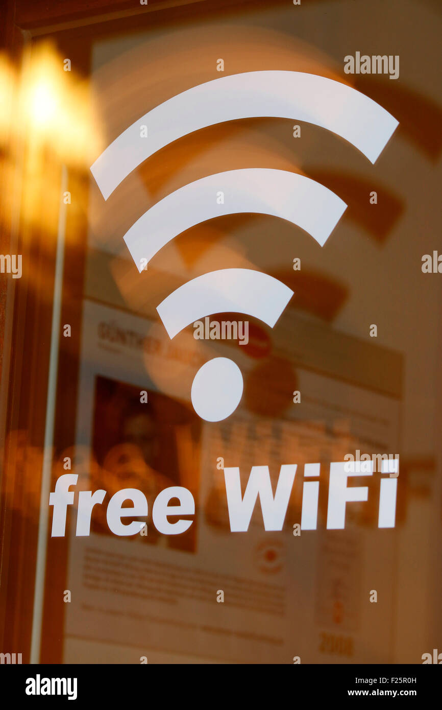 Markennamen: 'free WiFi', Berlin. Stock Photo