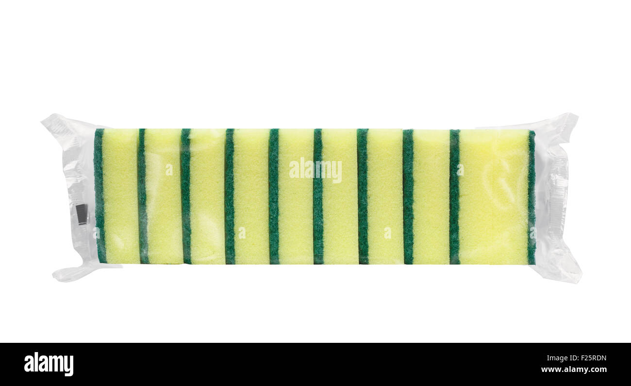 ten yellow sponges in film packing Stock Photo - Alamy