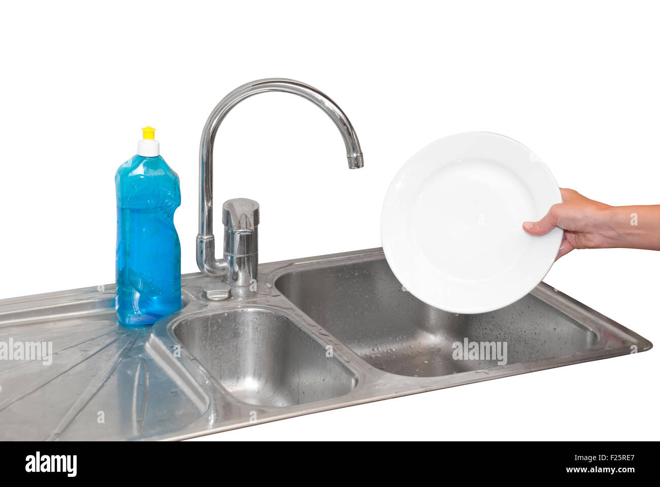 hands dishwashing plates with blue cleaner Stock Photo Alamy