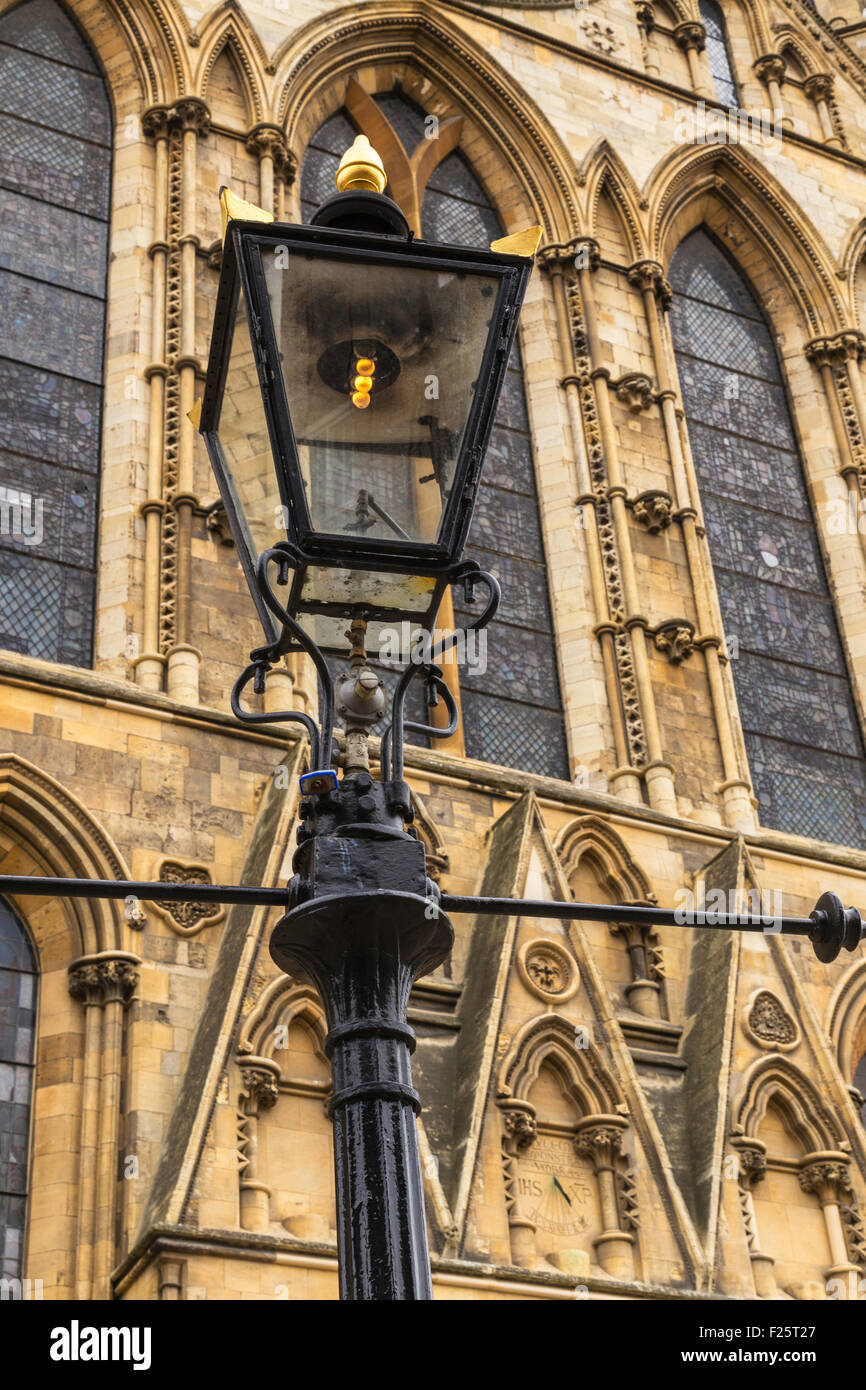 Old Style Gas Lamp Still in Use Outside York Minster Stock Photo