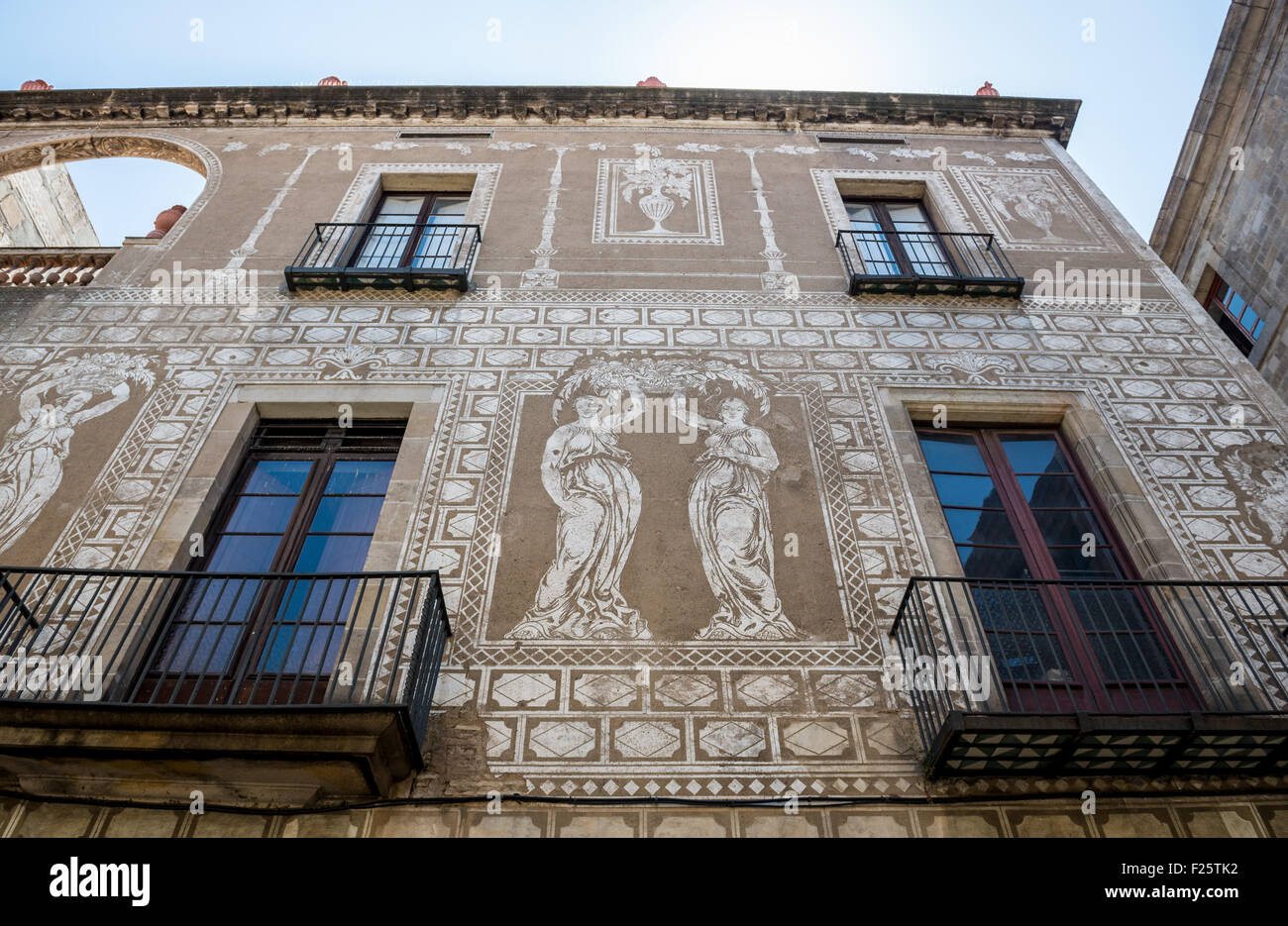 Sgraffito apartment house at Gothic Quarter in Barcelona, Spain Stock Photo