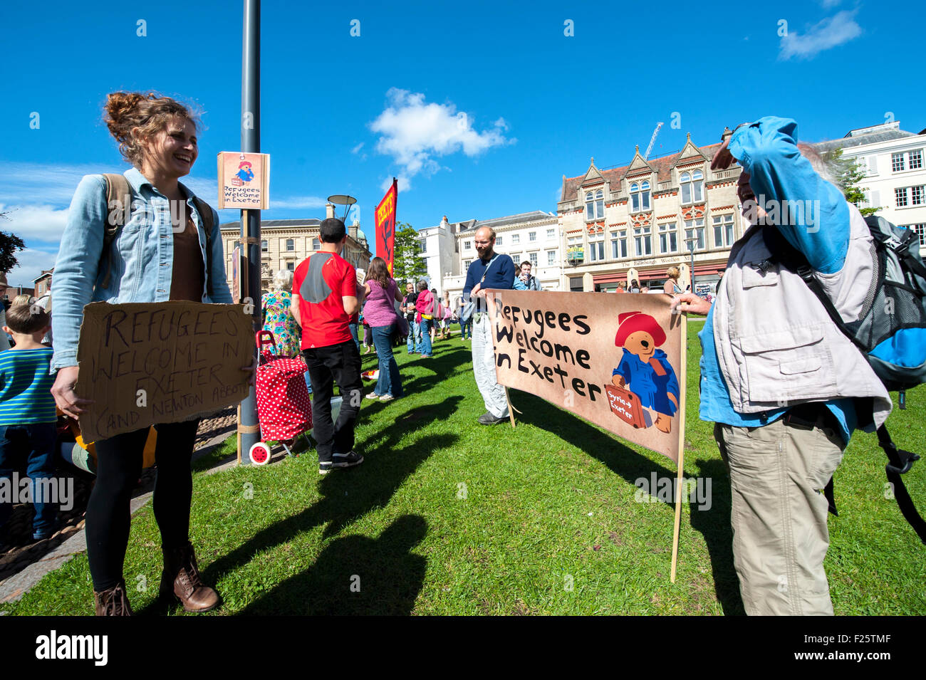 Exeter, Devon, UK. 12th Sep, 2015. Participants from across Devon come together during the Exeter Solidarity With Refugees Event outside the west front of Exeter Cathedral Credit:  Clive Chilvers/Alamy Live News Stock Photo