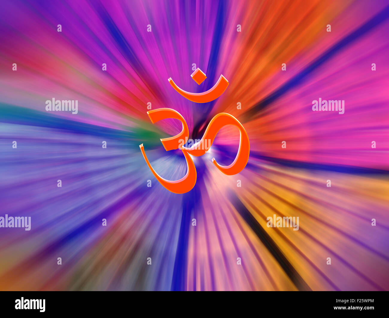 A metaphorical image of the holy Hindu symbol of Aum or OM radiating energies. Stock Photo