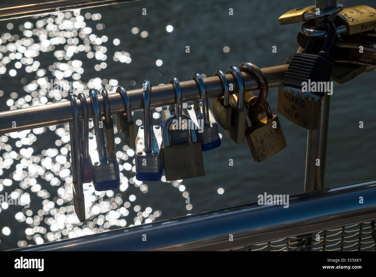 Love locks on Pero's Bridge. Bristol Harbourside Stock Photo Alamy
