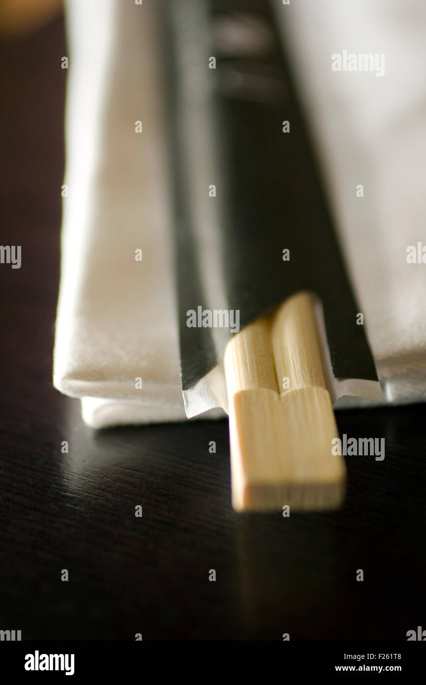 Asian chopstick on a white napkin Stock Photo