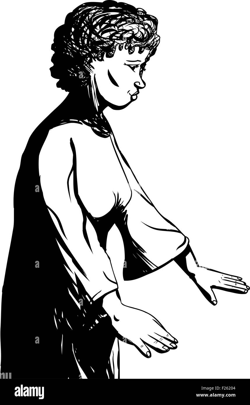 Outline of a Black woman using hands over blank area Stock Photo