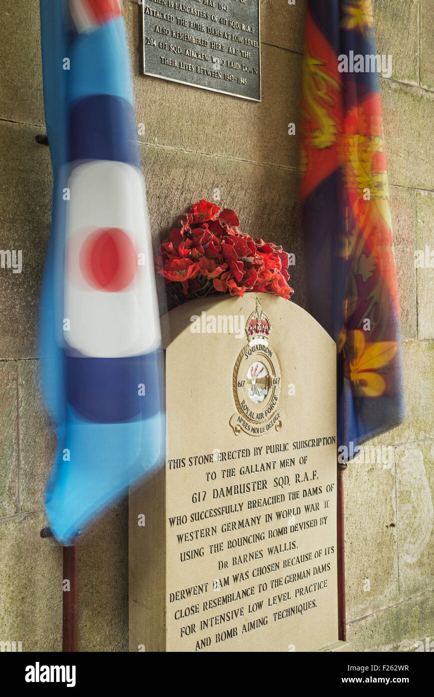 Memorial for the crewmen of 617 squadron at Derwent Reservior Dam, Peak District, Derbyshire, England Stock Photo