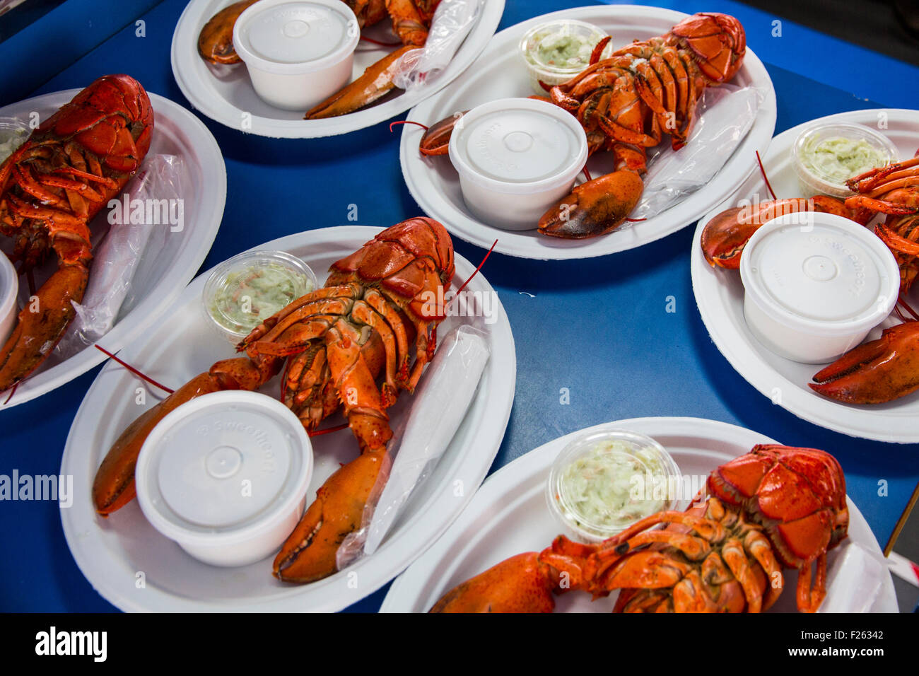 Lobster tails, ready for serving,  Shediac Bay Cruises, Shediac New Brunswick, Canada Stock Photo