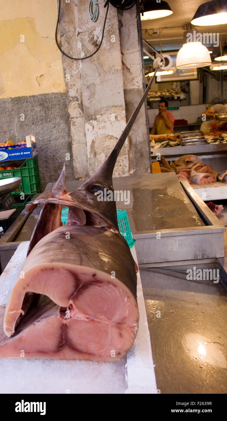 Swordfish at the fish market Stock Photo