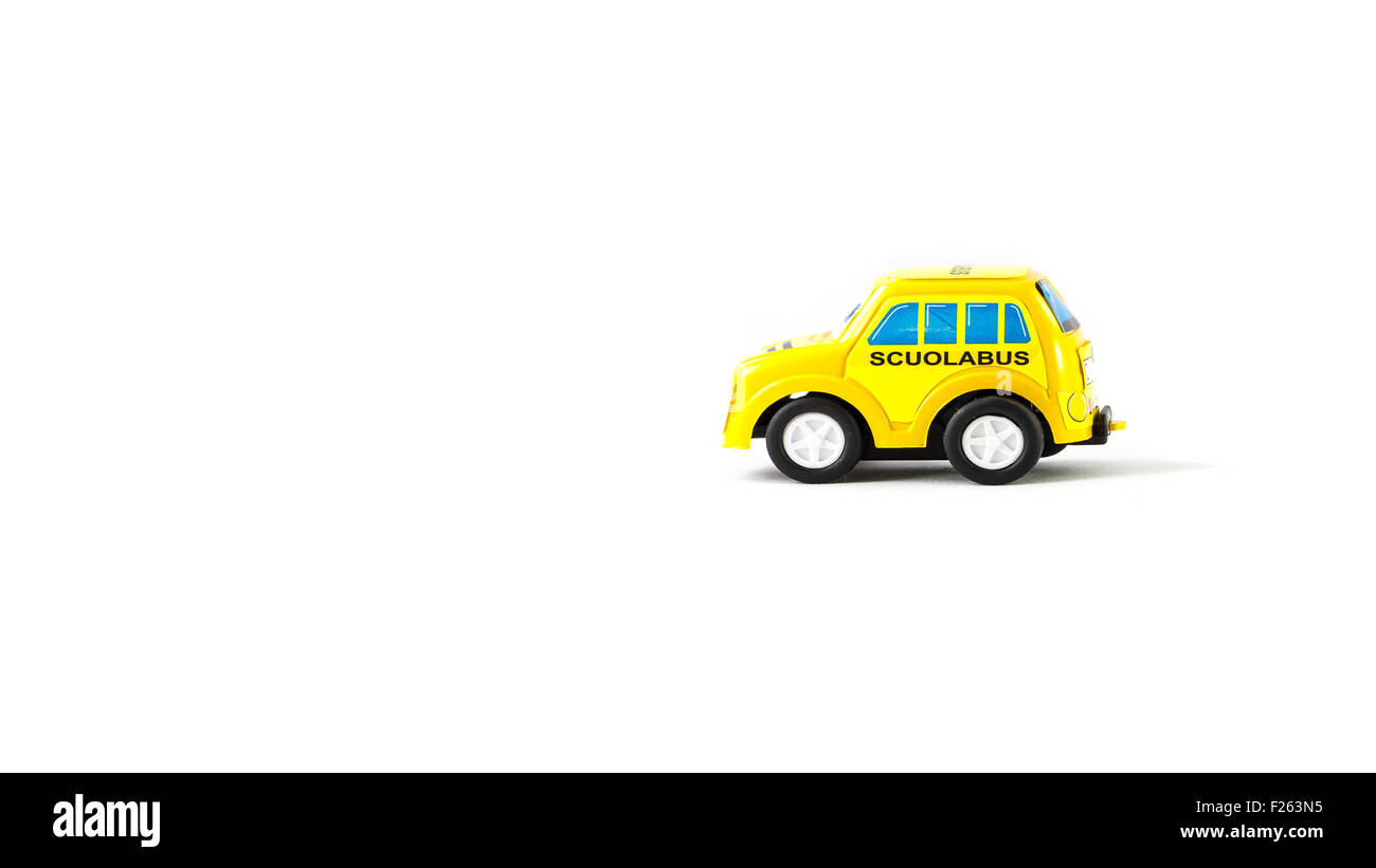 Caricature of a school bus. Little toy car of a Italian school bus Stock Photo