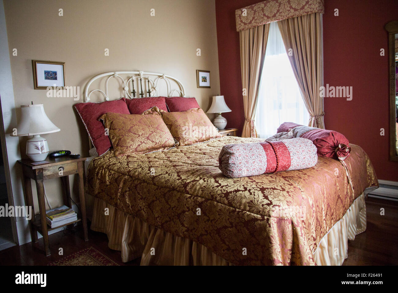 Room in the 1891 Victorian-style Hotel Paulin, Caraquet, New Brunswick, Canada. Stock Photo