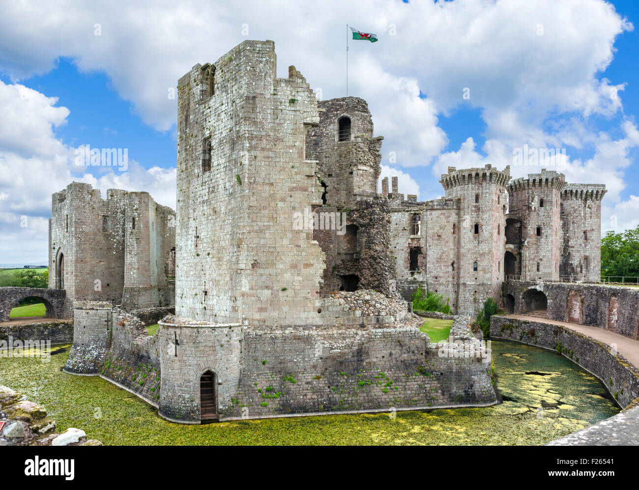 The ruins of Raglan Castle, Chepstow, Monmouthshire, Wales, UK Stock Photo