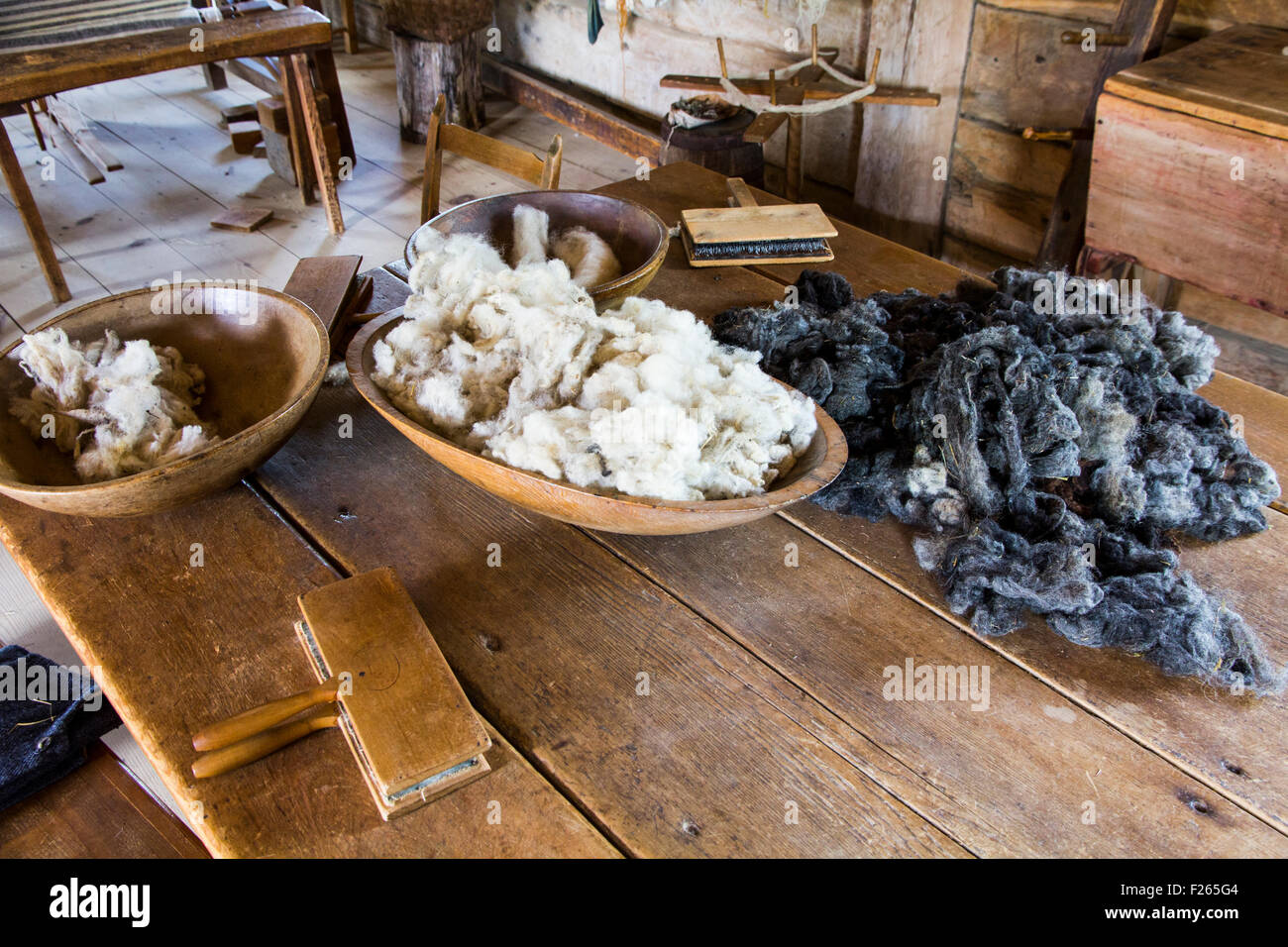 Woolen goods at the 1835 Robichaud Farm, Village Historique Acadien