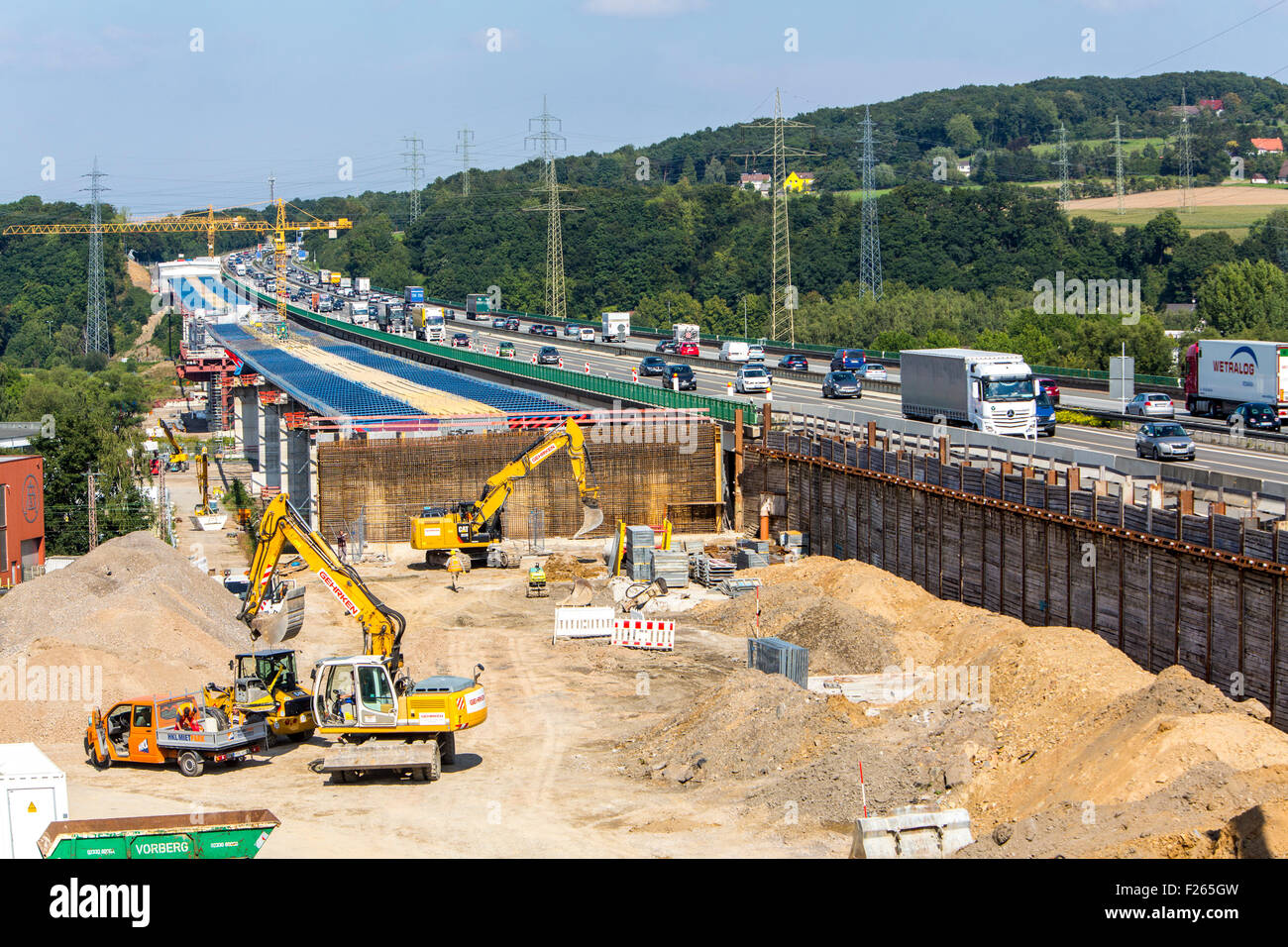 Construction of Lennetalbrücke, a  new Highway bridge,  Autobahn A45, in Hagen, Germany, the old bridge is damaged, Stock Photo
