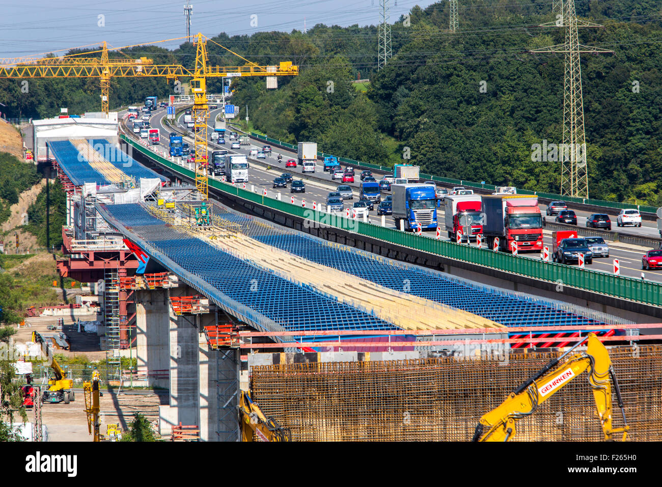 Construction of Lennetalbrücke, a  new Highway bridge,  Autobahn A45, in Hagen, Germany, the old bridge is damaged, Stock Photo