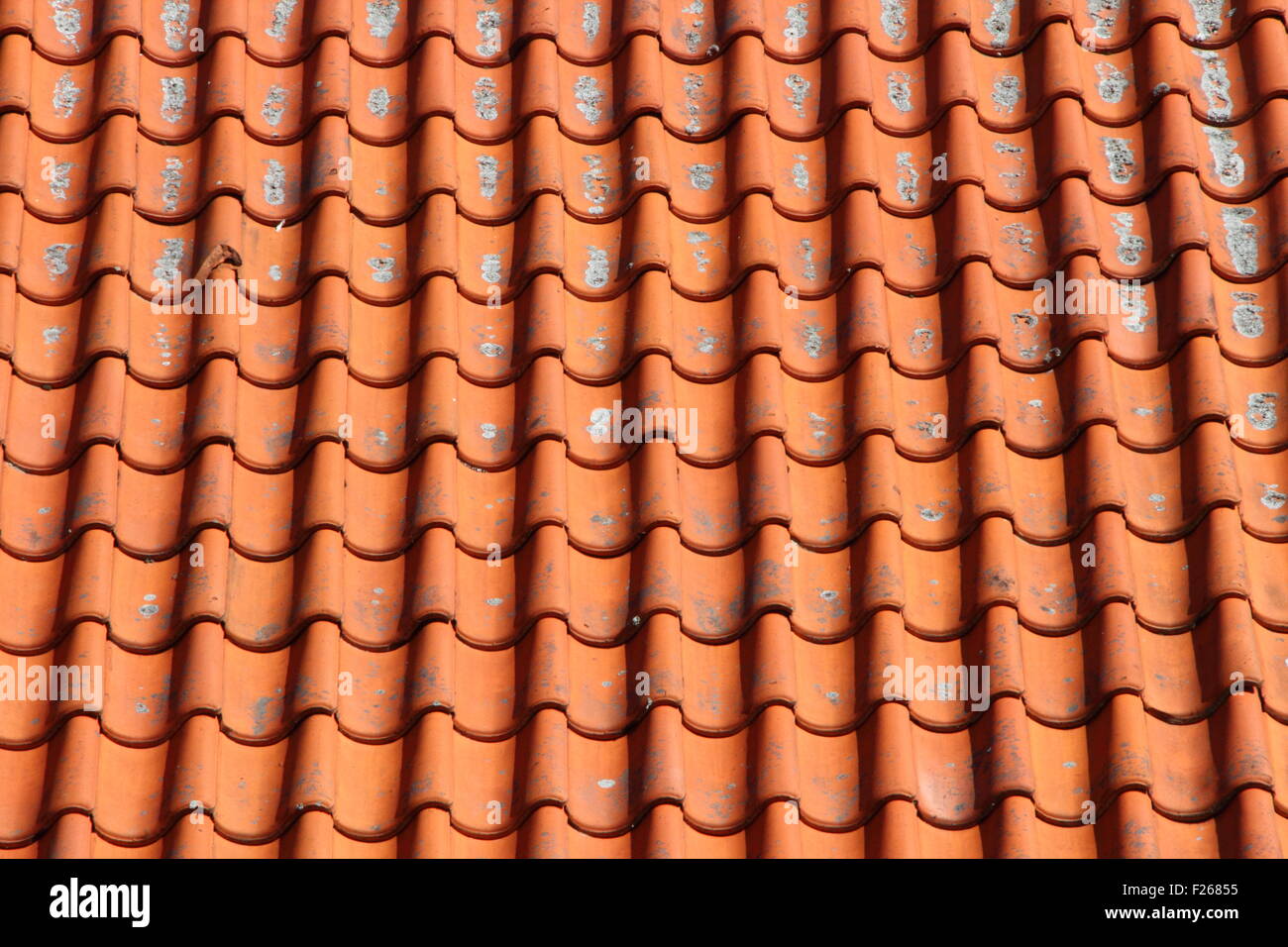 Red Clay Tile Roof on Old Farm House in Horizontal Perspective Stock