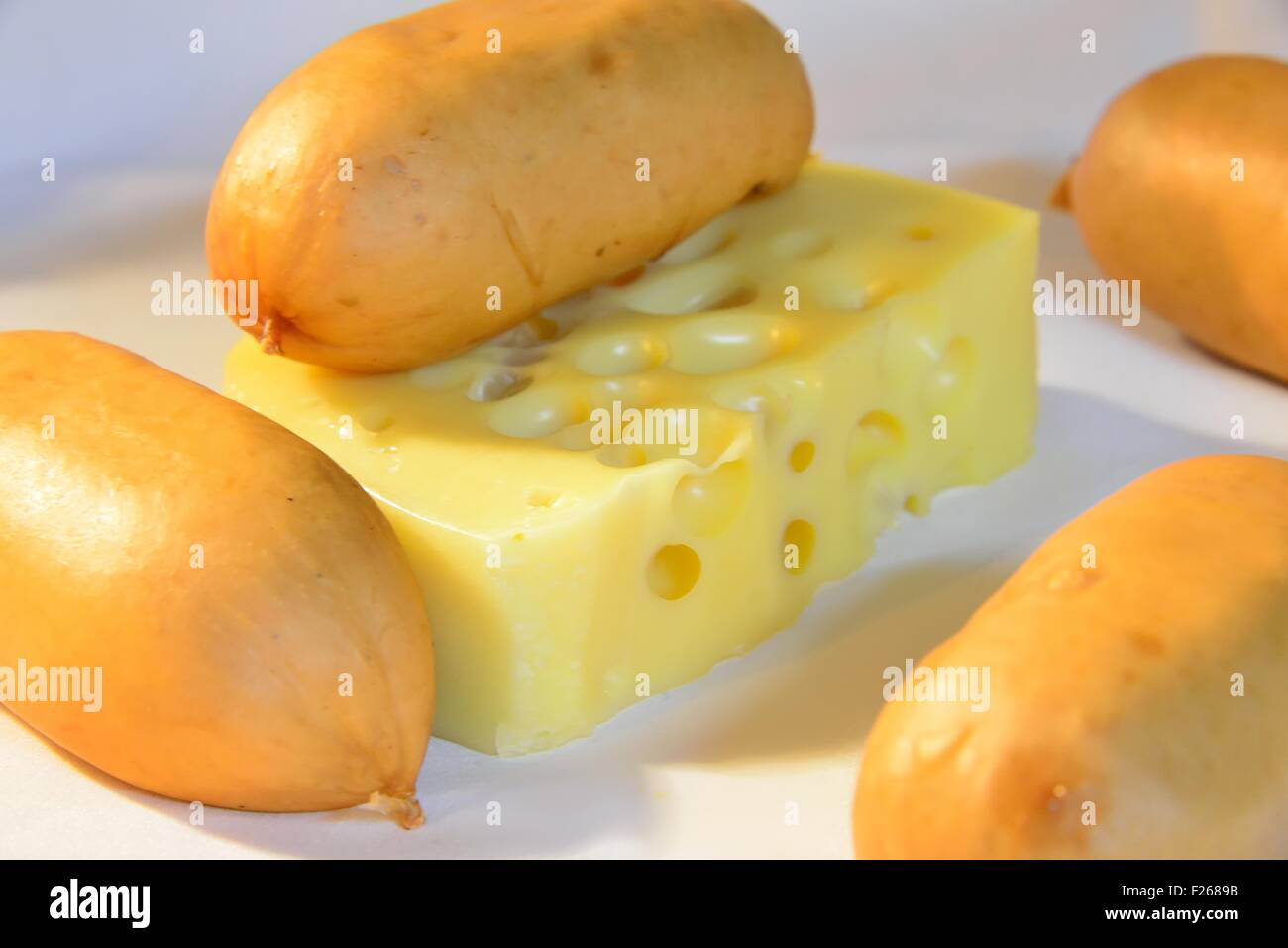 many wiener with  glossy cheese Stock Photo