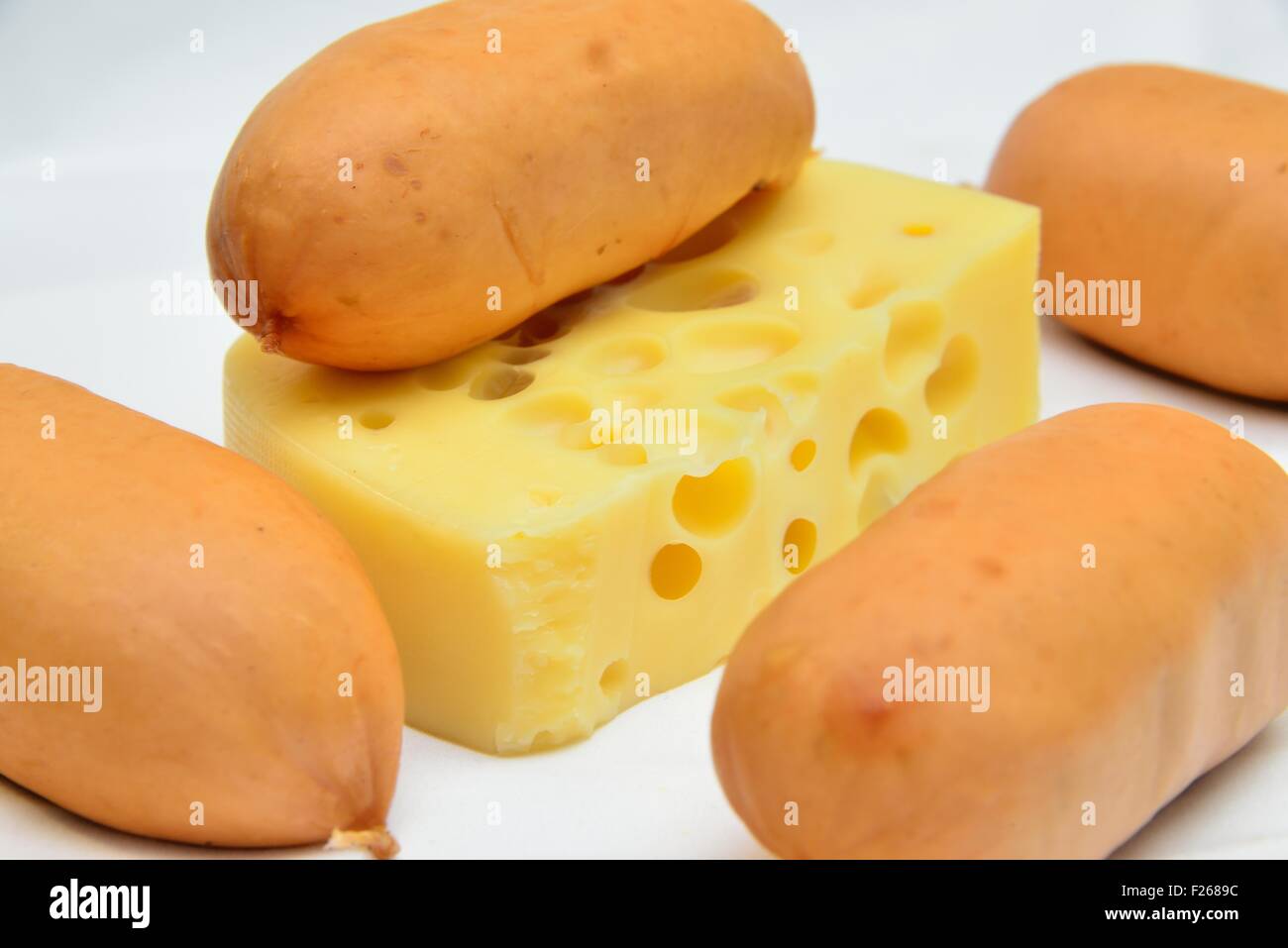 many wiener with  glossy cheese Stock Photo