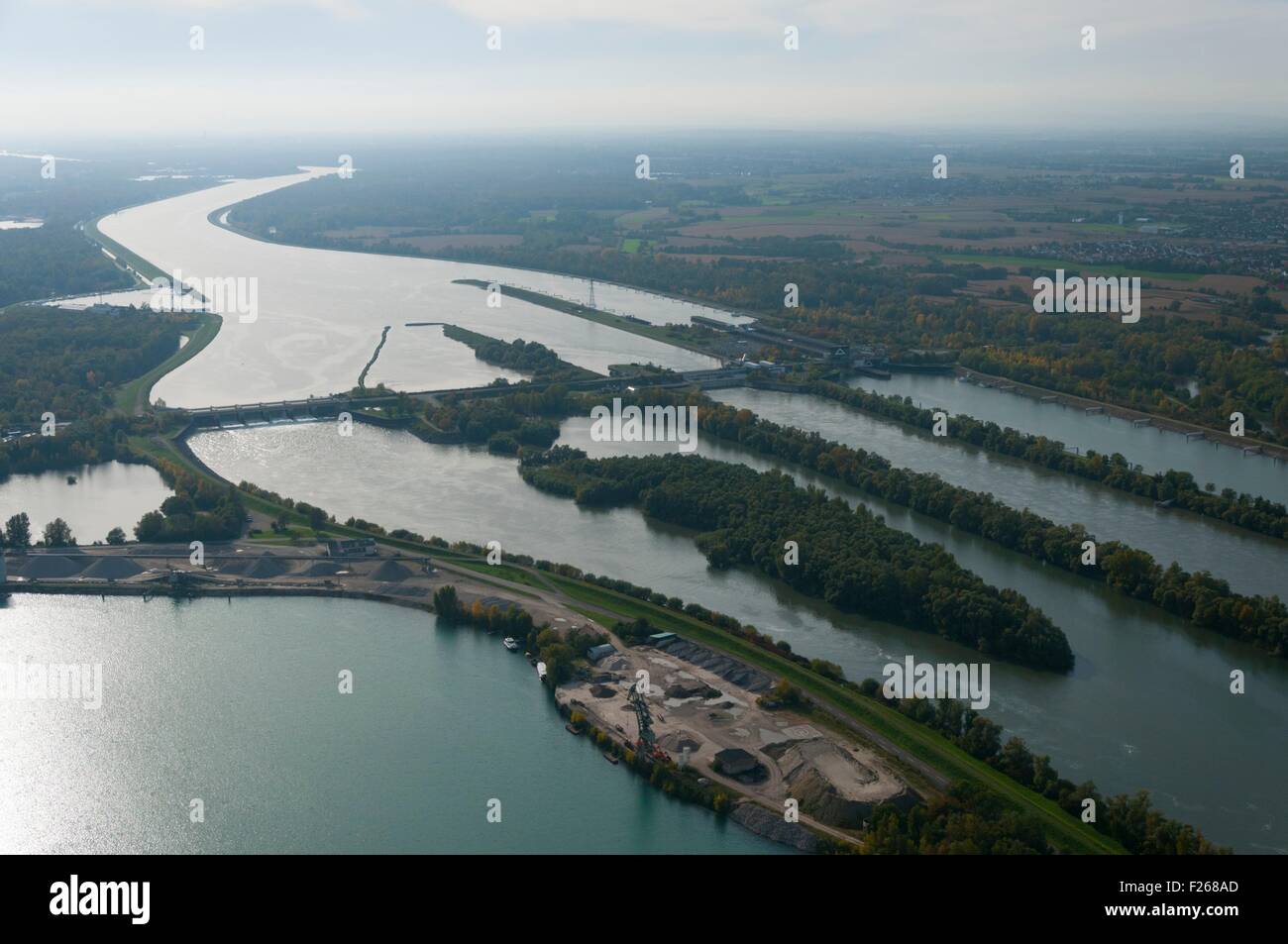 France, Bas Rhin (67), Gambsheim, hydroelectric dam on Rhine river ...