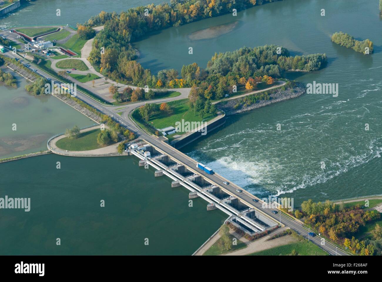 France, Bas Rhin (67), Gambsheim, hydroelectric dam on Rhine river ...