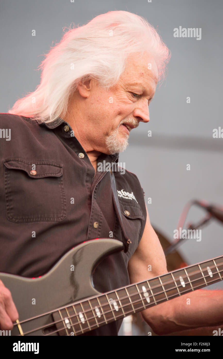 LINCOLN, CA - September 11: Bassist Gary Link of Steppenwolf performs on stage at Thunder Valley Casino Resort in in Lincoln, Ca Stock Photo