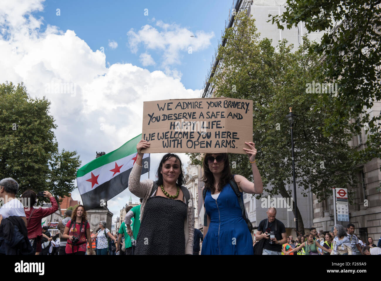 London, UK. 12th Sep, 2015. Refugees Welcome Here national demonstration in support of people fleeing the Syrian conflict takes place in central London, United Kingdom. Credit:  Peter Manning/Alamy Live News Stock Photo